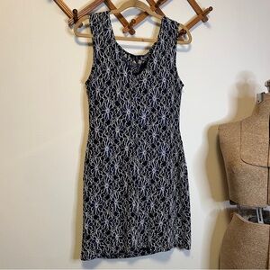 Roz & Ali Navy Blue and White Stretch Lace & Sequin Overlay Midi Dress